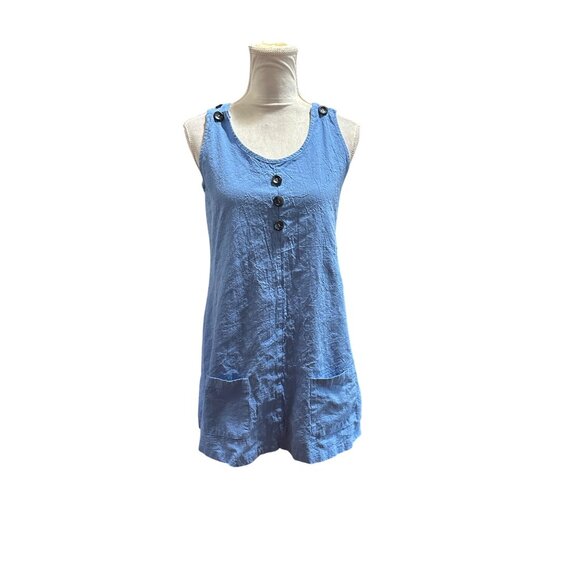 Casual Loose A Line Sleeveless Blue Button Detail Tunic Dress With Pockets Sz M - Picture 8 of 9